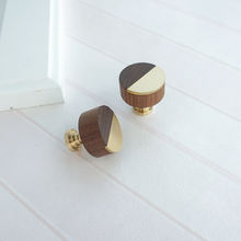 Load image into Gallery viewer, Modern Wood & Brass Cabinet Door & Drawer Knobs | Small Knobs, Furniture Handles, Cabinet Pulls