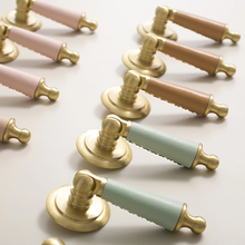 Load image into Gallery viewer, Brass Leather (Pink, Black, Blue, Brown Cowhide) Knobs | Cabinet, Door, Drawer & Dresser Hardware