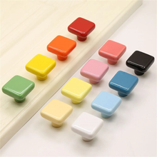 Load image into Gallery viewer, Colorful Square Ceramic Knobs & Pulls (Yellow, Green, Blue, Pink, White) | Cabinet, Dresser, Kitchen & Nursery Drawer Home Decor Hardware