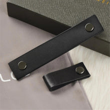 Load image into Gallery viewer, 3.78", 5", 6.3" Black Leather Cabinet Handles | Gold, Silver, Gun Bronze - Dresser Drawer Pulls, Kitchen Hardware (96, 128, 160mm)