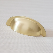 Load image into Gallery viewer, 3" (76mm) Brushed Brass Gold Cup Bin Shell Knobs, Pulls & Handles | Dresser, Drawer, Cupboard & Kitchen Cabinet Hardware
