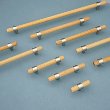 Load image into Gallery viewer, Beech Wood Cabinet Pulls & Knobs | Custom Size Brushed Nickel Drawer Pulls, Kitchen, Cupboard & Dresser Handles
