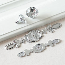Load image into Gallery viewer, Bling Glass & Crystal Drawer Knobs | Silver Chrome Clear Dresser Handles | Cabinet Pulls with BackPlate | Furniture Hardware