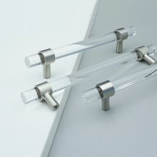 Load image into Gallery viewer, Customizable Clear Acrylic & Brushed Nickel Pulls | Drawer & Dresser Knobs, Cabinet Door & Bathroom Handles, Bar Pull Hardware