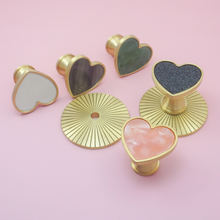 Load image into Gallery viewer, Modern Heart-Shaped Acrylic & Brass Plate Knobs, Pulls & Handles | Dresser, Drawer & Kitchen Cabinet Hardware