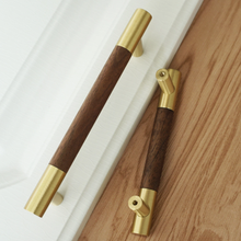Load image into Gallery viewer, 3.75", 5", 6.3" (160mm) Walnut, Beech & Brass Wardrobe Handles | Modern Kitchen Cabinet Door Handles, Closet Drawer Pulls & Dresser Knobs