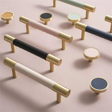 Load image into Gallery viewer, 3.78", 5", 8.8" Solid Brass & Leather Cabinet Pulls | Colorful Modern Black & Blue Drawer Knobs, Wardrobe & Dresser Kitchen Hardware, Decor