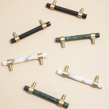 Load image into Gallery viewer, Marble (Black, Green, White) Kitchen Cabinet Pulls | Brass Luxury Dresser Handles, Drawer Knobs, Closet Hardware & Decor