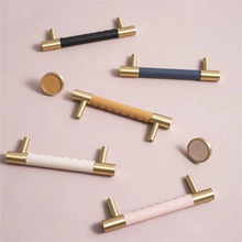 Load image into Gallery viewer, 3.78", 5", 8.8" Solid Brass & Leather Cabinet Pulls | Colorful Modern Black & Blue Drawer Knobs, Wardrobe & Dresser Kitchen Hardware, Decor