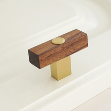 Load image into Gallery viewer, 3.75"-6.3" Wooden (Black Walnut) & Gold Brass Knobs, Pulls & Handles | Door, Kitchen Cabinet, Closet & Drawer Hardware