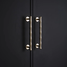 Load image into Gallery viewer, 3.78", 5", 6.3", 8.8" Shiny Gold Bamboo Drawer Pulls & Knobs | Unique Dresser Knobs, Closet, Wardrobe & Cabinet Handles