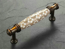 Load image into Gallery viewer, 3.78", 5" (96, 128mm) Ceramic Drawer Pulls | Rural Chic Brown, White & Brass/Bronze Vintage Kitchen & Cabinet Handles, Dresser Knobs