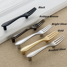 Load image into Gallery viewer, 3" (76mm) Spoon Fork Knife Pulls | Black, Bright Silver, Gold & Bronze Kitchen Cabinet, Drawer & Cupboard Handles, Knobs