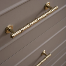Load image into Gallery viewer, 3.78", 5", 6.3", 8.8" Shiny Gold Bamboo Drawer Pulls & Knobs | Unique Dresser Knobs, Closet, Wardrobe & Cabinet Handles