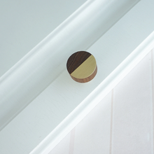 Load image into Gallery viewer, Modern Wood & Brass Cabinet Door & Drawer Knobs | Small Knobs, Furniture Handles, Cabinet Pulls