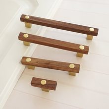 Load image into Gallery viewer, 3.75"-6.3" Wooden (Black Walnut) & Gold Brass Knobs, Pulls & Handles | Door, Kitchen Cabinet, Closet & Drawer Hardware
