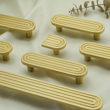 Load image into Gallery viewer, 2.5"-5" Unique Solid Brass Track Design Knobs, Pulls & Handles | Kitchen, Cabinet, Drawer, Cupboard & Dresser Hardware