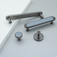 Load image into Gallery viewer, 3.78"-7.55" Modern Nickel & Blue Leather Knobs & Pulls | Wardrobe, Dresser, Drawer & Cabinet Hardware Decor
