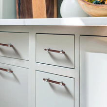 Load image into Gallery viewer, Custom Size Black Walnut Wood Cabinet Pulls | Nickel Dresser Handles, Minimalist Adjustable Wooden Drawer & Kitchen Handles, Knobs