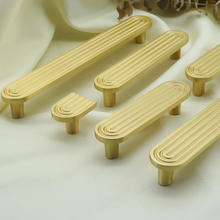 Load image into Gallery viewer, 2.5"-5" Unique Solid Brass Track Design Knobs, Pulls & Handles | Kitchen, Cabinet, Drawer, Cupboard & Dresser Hardware