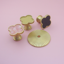 Load image into Gallery viewer, Modern Clover Knobs | Brass Plate & Acrylic Drawer Pulls, Dresser/Kitchen Cabinet Handles, Hardware