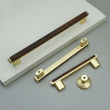 Load image into Gallery viewer, 3.78"-7.55" Walnut Wood & Gold Pulls & Knobs | Drawer, Cabinet Door, Kitchen Cupboard & Dresser Hardware