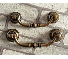 Load image into Gallery viewer, 3.5"-4.1" (90-105mm) Antique Bronze Drop Bail Knobs, Pulls & Handles | Dresser, Drawer, Kitchen Cabinet & Furniture Hardware