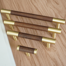 Load image into Gallery viewer, 3.75", 5", 6.3" (160mm) Walnut, Beech & Brass Wardrobe Handles | Modern Kitchen Cabinet Door Handles, Closet Drawer Pulls & Dresser Knobs