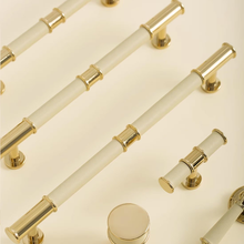 Load image into Gallery viewer, 5"-7.55" Deep Blue Green Leather, Brass & Cream Knobs, Pulls & Handles | Kitchen, Cabinet, Drawer, Cupboard, Wardrobe & Closet Hardware