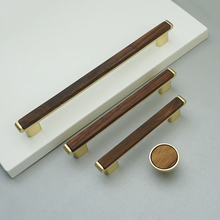 Load image into Gallery viewer, 3.78"-7.55" Walnut Wood & Gold Pulls & Knobs | Drawer, Cabinet Door, Kitchen Cupboard & Dresser Hardware