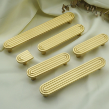 Load image into Gallery viewer, 2.5"-5" Unique Solid Brass Track Design Knobs, Pulls & Handles | Kitchen, Cabinet, Drawer, Cupboard & Dresser Hardware