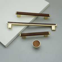 Load image into Gallery viewer, 3.78"-7.55" Walnut Wood & Gold Pulls & Knobs | Drawer, Cabinet Door, Kitchen Cupboard & Dresser Hardware