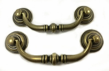 Load image into Gallery viewer, 3.5"-4.1" (90-105mm) Antique Bronze Drop Bail Knobs, Pulls & Handles | Dresser, Drawer, Kitchen Cabinet & Furniture Hardware