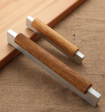 Load image into Gallery viewer, 3.75", 5", 6.3" (96, 128, 160mm) Black Beech & Brushed Steel Matte Aluminum Cabinet Pulls | Bar Handles for Dresser & Drawer