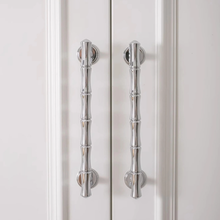 Load image into Gallery viewer, 3.78", 5", 6.3", 8.8" Bamboo & Chrome Cabinet Pulls & Knobs | Unique Drawer Handles, Closet & Wardrobe Dresser Knobs