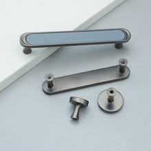 Load image into Gallery viewer, 3.78"-7.55" Modern Nickel & Blue Leather Knobs & Pulls | Wardrobe, Dresser, Drawer & Cabinet Hardware Decor