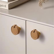 Load image into Gallery viewer, 3.78", 5" Leather Drawer Pulls | Khaki White Black Knobs, Cabinet Door & Dresser Handles, Kitchen Hardware