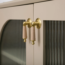 Load image into Gallery viewer, Brass Leather (Pink, Black, Blue, Brown Cowhide) Knobs | Cabinet, Door, Drawer & Dresser Hardware