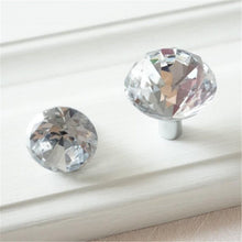 Load image into Gallery viewer, Bling Glass & Crystal Drawer Knobs | Silver Chrome Clear Dresser Handles | Cabinet Pulls with BackPlate | Furniture Hardware