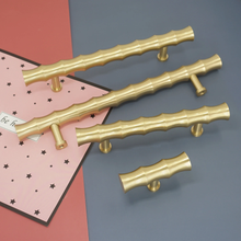 Load image into Gallery viewer, 3.0", 4.0", 5.0" Bamboo Solid Brass Drawer Pulls | Dresser, Kitchen & Wardrobe Handles, Cabinet Door Knobs, Hardware