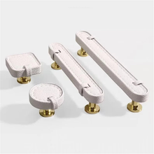 Load image into Gallery viewer, 3.78", 5" Leather Drawer Pulls | Khaki White Black Knobs, Cabinet Door & Dresser Handles, Kitchen Hardware