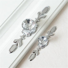 Load image into Gallery viewer, Bling Glass & Crystal Drawer Knobs | Silver Chrome Clear Dresser Handles | Cabinet Pulls with BackPlate | Furniture Hardware