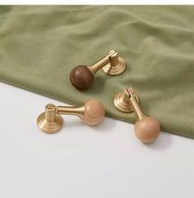 Load image into Gallery viewer, French Modern Solid Brass Pulls with Walnut & Beech Wood Pendant, Premium Cabinet Handles for Drawer, Wardrobe
