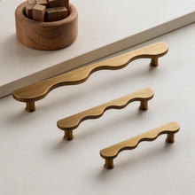 Load image into Gallery viewer, Antique Brass Wavy Cabinet Pull, Modern Minimalist Drawer Knob, Rustic Wardrobe & Kitchen Hardware