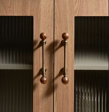 Load image into Gallery viewer, Mid-Century Modern Brass Walnut Drawer Handle | Antique Brass French Retro Wardrobe Cabinet Pull for Kids Room
