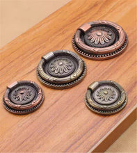 Load image into Gallery viewer, Vintage Style Antique Bronze & Copper Drawer Knobs | Ring Drop Handles for Kitchen, Dresser & Cabinet Furniture Pulls