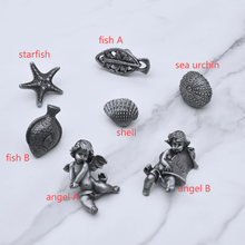 Load image into Gallery viewer, Antique Silver Ocean Themed Cabinet Knobs | Angel, Fish, Sea Urchin, Starfish & Shell Animal Drawer Knobs | Art Decor Gift Knobs
