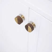 Load image into Gallery viewer, Walnut Wood & Brass Cabinet Knob, New Chinese Japanese Style Single Hole Drawer Pull, Premium Furniture Handle for Wardrobe & Cabinet