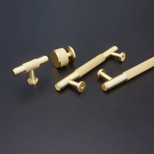 Load image into Gallery viewer, Solid Brushed Brass Drawer Pulls & Knobs | Kitchen & Cabinet Handles, Dresser & Cupboard Knobs, Closet Hardware