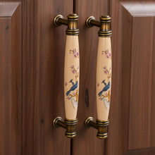 Load image into Gallery viewer, Vintage Ceramic Bird Inlay Cabinet Hardware - Antique Brass Knobs & Pulls for Kitchen Cabinets